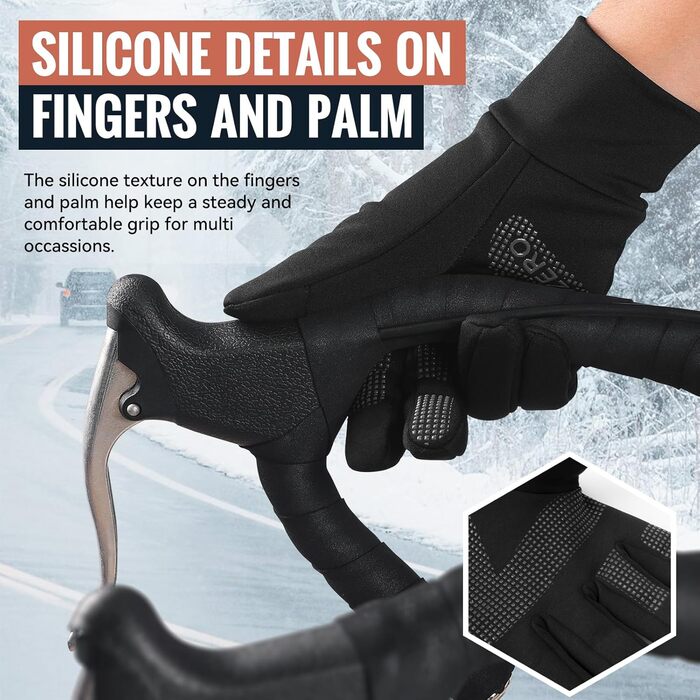 OZERO Зимові рукавички чоловічі чорні – Водовідштовхуючі рукавички з екраном Touchscreen з Softshell та неслизьким покриттям – Для прогулянок, велосипеда, ходьби, активного відпочинку у холодну погоду (XXL, Чорний)