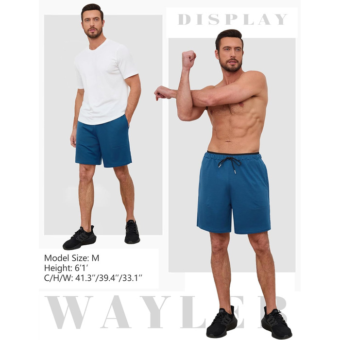 Чоловічі спортивні шорти Soer Activewear з кишенями на блискавці, легкі бавовняні шорти для бігу та відпочинку, кобальтовий синій, розмір S