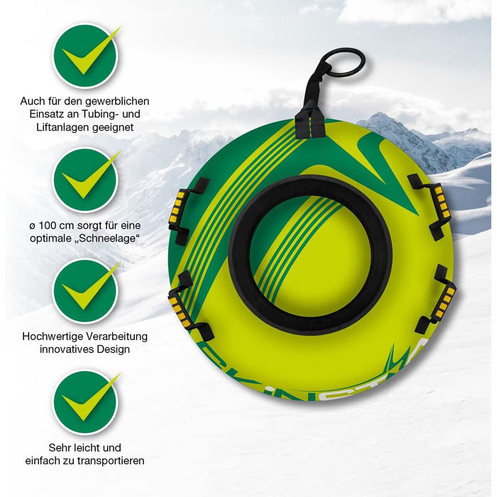 Надувні сани-коло SkinStar Snow Tube 100 см із ручками, зелений
