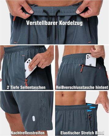 Шорти спортивні чоловічі дихаючі для бігу та фітнесу, Dry Fit, для тренажерного залу, шорти для джогінгу, функціональні шорти з кишенями на блискавці, чорний/темно-сірий, розмір L, 2 шт. в упаковці