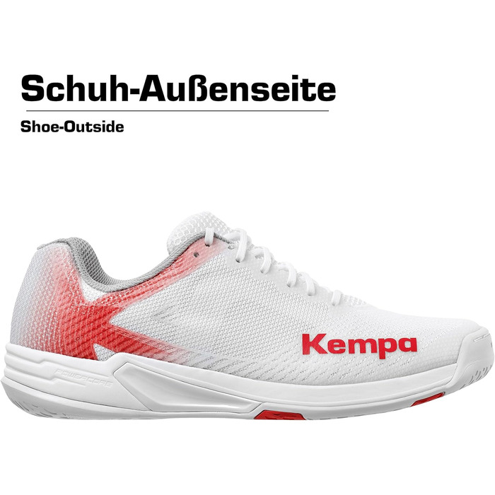 Жіночі гандбольні кросівки Kempa Wing 2.0 - біло-червоні, 40.5 EU