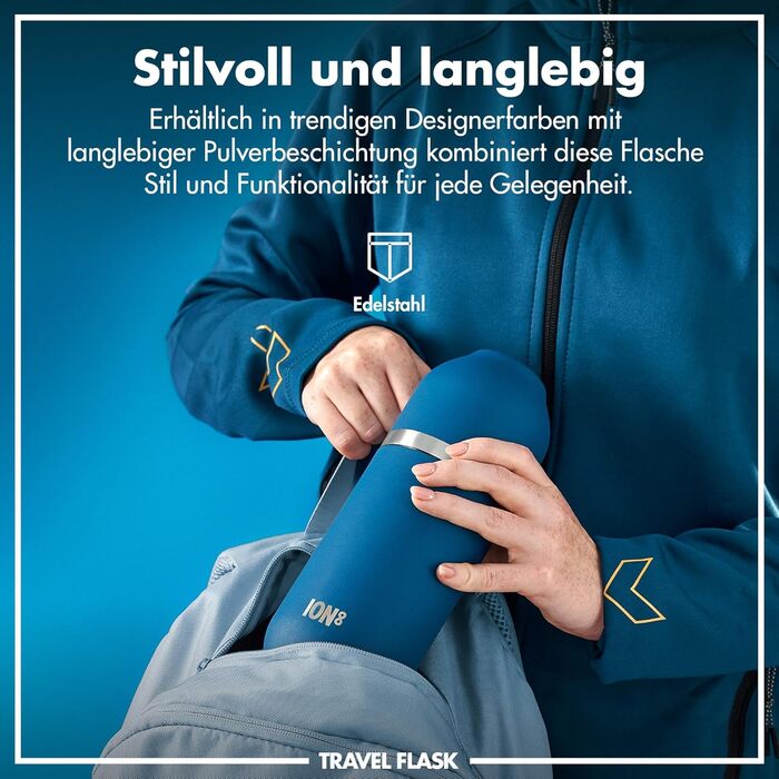 ION8 вакуумна термобутилка ThermoShield для гарячих і холодних напоїв, великий ізольований стакан 2 чашки, магнітна кришка та м'яке дно, стильна та екологічна, колір – глибокий бірюзовий