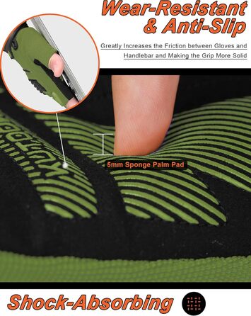 Велосипедні рукавички KUTOOK MTB для катання літом. Рукавички з захистом долоні 5 мм, сенсорний екран, дихаючі. Розмір M, колір зелений