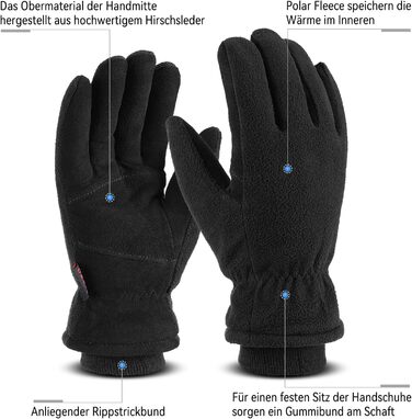 Зимові рукавички OZERO для чоловіків та жінок -30°C, з оленячої шкіри, водонепроникні, вітронепроникні, для водіння, походів, велосипеда, чорні