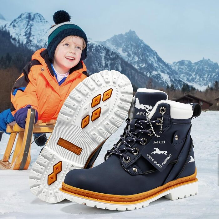 Дитячі зимові черевики JMFCHI для ходьби та трекінгу: теплі, з антиковзким покриттям, розмір 36 EU, блакитні