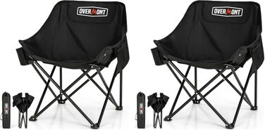 Складний туристичний стілець OVERMONT - 135 кг, для кемпінгу, саду, балкону, пляжу, риболовлі, чорний (2 шт.)