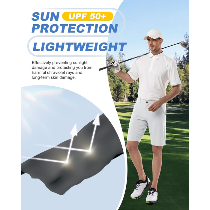 Чоловічі шорти для гольфу Outdoor Ventures UPF 50+ Stretch Dry Fit, швидкосохнучі бермуди з кишенями, сріблясто-сірі, розмір 36