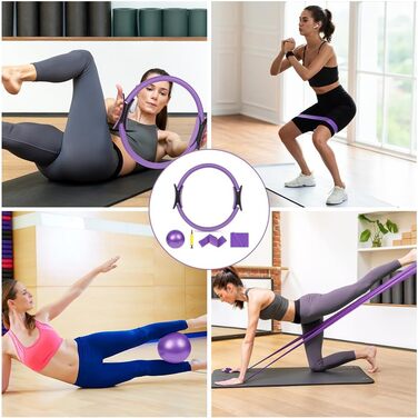 Набір для пілатесу Magic Circle (38 см) з подвійними ручками, 4 шт. для йоги, фітнесу, реабілітації та підтяжки тіла (фіолетовий)