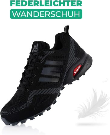 Черевики для трекінгу та трейлраннінгу для жінок та чоловіків, чорно-темно-сірі, 43 EU