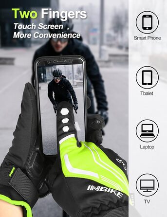 Зимові рукавички INBIKE з Thinsulate, Winddicht, сенсорний екран, для велоспорту, катання на лижах та сноуборді, IF966, Зелений, M