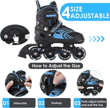 Інлайнерожі TOMSHOO з LED-колесами, регульовані, для дітей та дорослих, блакитні