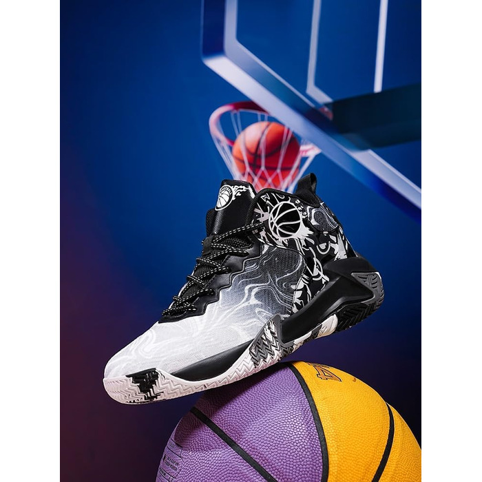 Чоловічі баскетбольні кросівки великих розмірів, високі, дихаючі, з антиковзаючою підошвою, зносостійкі, для відскоку, повсякденні, спортивні тренувальні черевики (43 EU, Чорний)