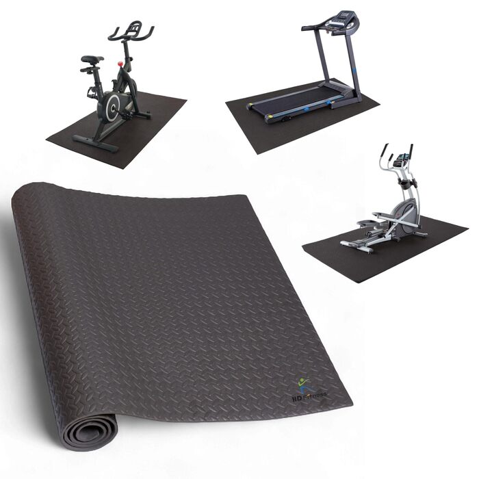 Захисний килимок для бігової доріжки, еліптичного тренажера та йоги 200x100 см, товщина 7 мм, протиковзний, чорний