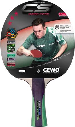 GEWO CS Energy Power – професійна ракетка для настільного тенісу, ITTF, контрольне покриття, висока обертальність, 1,8 мм, червоно-чорна, конкавна ручка