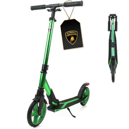 Скутер Lamborghini Tretroller Cityroller Big Wheel: складний, регульована висота, для дорослих та дітей, з підставкою, передньою підвіскою та гальмом на задньому колесі, до 100 кг (зелений)