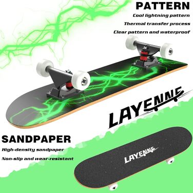 Скейтборд LAYENNE 31x8 дюймів, 7 шарів клену, ABEC-11, для дорослих, дітей, початківців, зелений