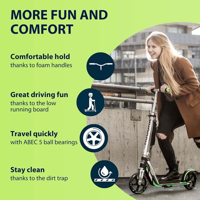 Самокат HUDORA BigWheel 205 з алюмінію, складаний, регульований, міський, для дітей та дорослих, до 100 кг