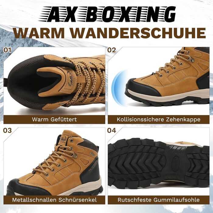 Чоловічі зимові черевики AX BOXING: утеплені, трекінгові, для хайкінгу, жовті, 41-46 EU