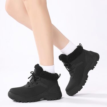 Зимові черевики жіночі снігоступи на шнурівці з антиковзким покриттям, тепла підкладка з хутром (42 EU, Чорний)