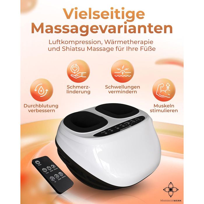 Електричний масажер для ніг преміум-класу | EMS масажер для ніг з функцією Shiatsu, вібрації та підігрівом. Покращує кровообіг, знімає біль при п'яткової шпори та нейропатії. Підходить для розміру ноги до 45. Білий колір