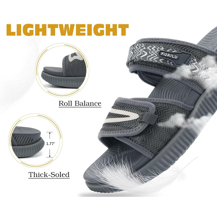 Спортивні сандалі KuaiLu жіночі з м'якою устілкою, ортопедичні для підтримки підошви, літні відкриті босоніжки для активного відпочинку та прогулянок (Сірі, 39 EU)