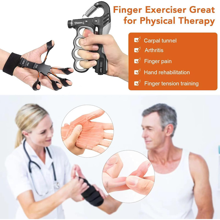 Набір для зміцнення хватки рук (5 шт.) – тренажери для рук, розтягувач пальців, кільце для хватки, м'яч для зняття стресу. Для спортсменів, чорний