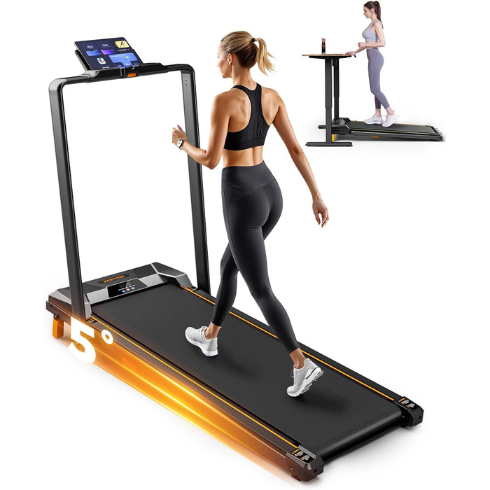 Бігова доріжка для дому та офісу, Walking Pad з нахилом 5%, потужність 2.5 HP, тиха бігова доріжка з пультом дистанційного керування, до 150 кг, чорний колір