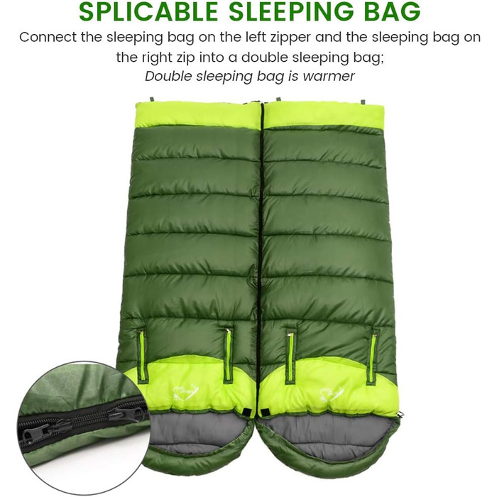 Сплячий мішок-одеяло, трансформований, -10°C до 20°C, дихаючий, з'єдний, ультралегкий для відпочинку, кемпінгу, походів, альпінізму (ліва блискавка, армійський зелений)