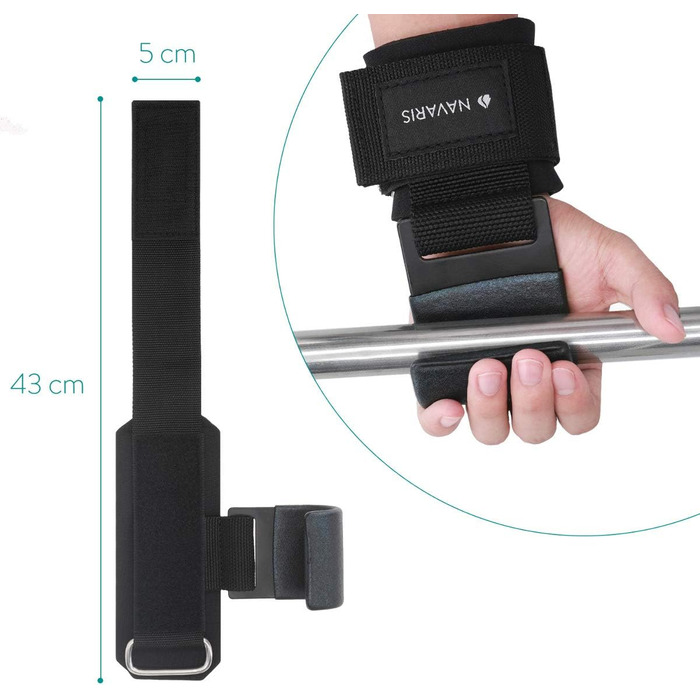 Набори для тяги Navaris з гачками для силових тренувань - захист суглобів, фітнес, бодібілдинг - професійні ремені для важкої атлетики з металевими гачками, чорний