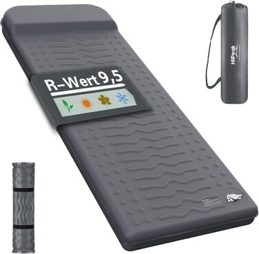 Кемпінговий килимок HiiPeak Isomatte R-Wert 9,5 з подушкою, ізольований, для зими та літа, зручний для кемпінгу, відпочинку на природі, піших прогулянок та наметів (сірий)
