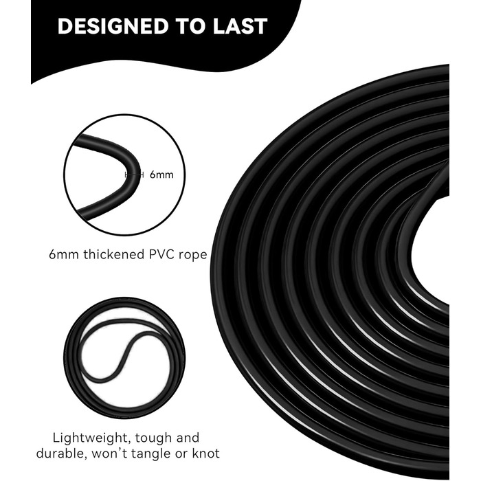 Стрибкове канат iMoebel 6 мм, 3 м, PVC, регульований, з ABS-ручкою, для дітей та дорослих, чорний
