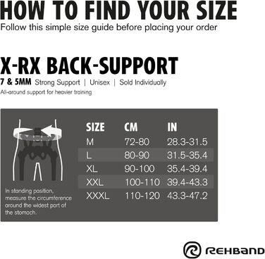 Пояс для спини Rehband X-RX знімний для важкої атлетики, неопреноа бандаж 7мм, підтримка попереку, чорний, XXXL