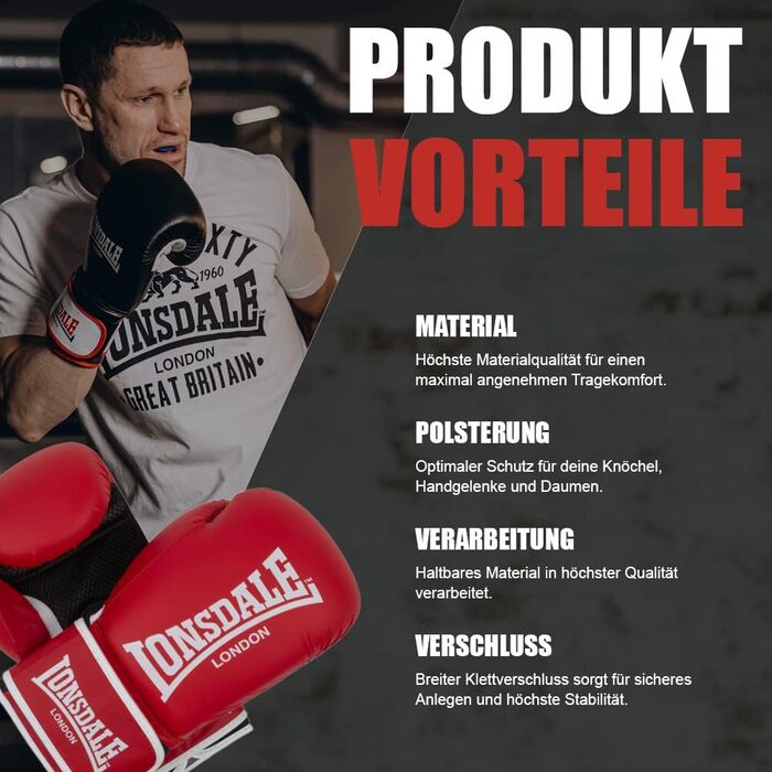 Боксерські рукавички Lonsdale Ashdon 14oz червоно-білі, унісекс, для дорослих