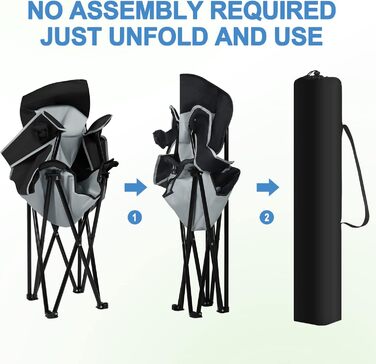 Складний туристичний стілець WOLTU: легкий, для відпочинку на природі, риболовлі, з кишенею для напоїв та боковою кишенею, до 150 кг, для кемпінгу, пляжу, саду, тераси (чорний + світло-сірий)