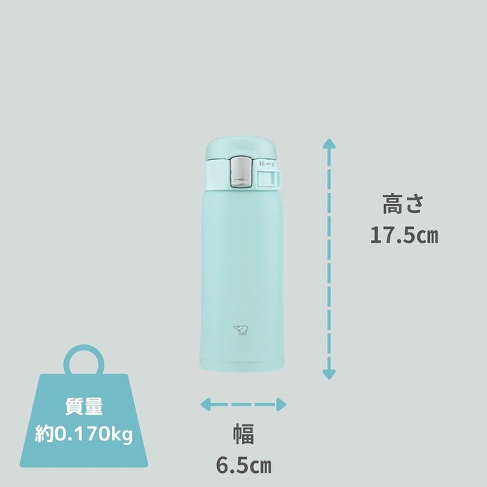 Термос-пляшка Zojirushi SM-SF36-AM 360 мл, нержавіюча сталь, м'ятно-блакитна, з кришкою One-Touch-Open для прямого пиття