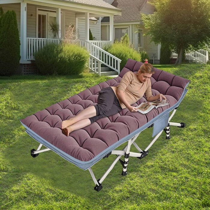 Кемпінгове ліжко з матрацом, розкладне, для відпочинку на природі та вдома (200 кг)