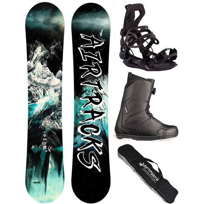Чоловічий комплект для сноуборду Airtracks: широка дошка Under Flat Zero Rocker 159 см, кріплення Master, черевики Master Atop 46, сумка