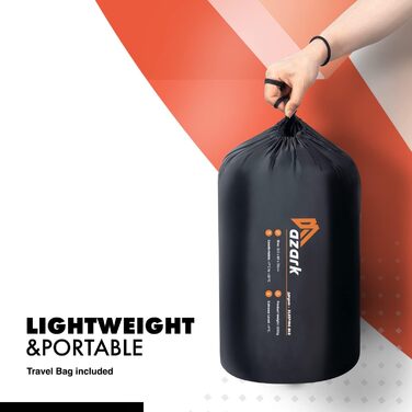 Сплячий мішок Azark Premium, 350 г/м², легкий та водонепроникний, для 4 сезонів, кемпінг, туризм, відпочинок на природі, дорослий та дитячий, чорний