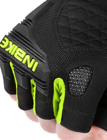 Велосипедні рукавички Inbike напівпальцеві літні, дихаючі з TPR накладками на пальці та Eva Pad, нековзкі, MTB рукавички для чоловіків та жінок MH020 L, чорний/зелений