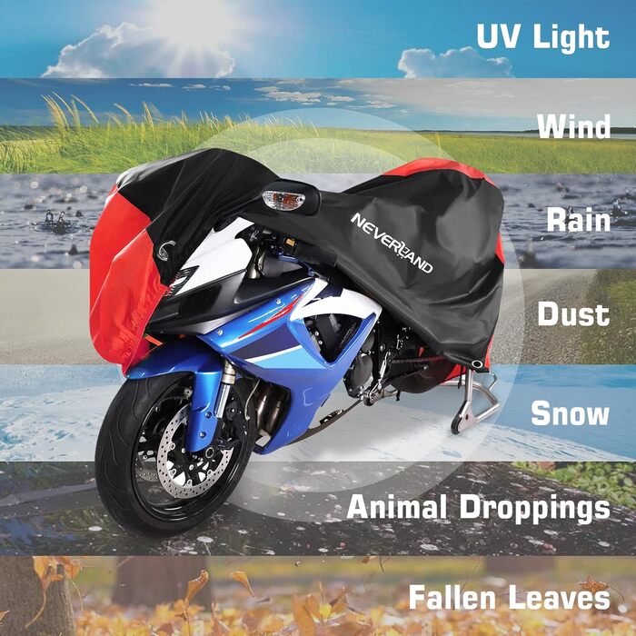 Водонепроникний чохол для мотоцикла NEVERLAND XXXL (255x75x145см), 300D Oxford, захисна навіс-гараж з замками та вітрозахистом, чорно-червоний