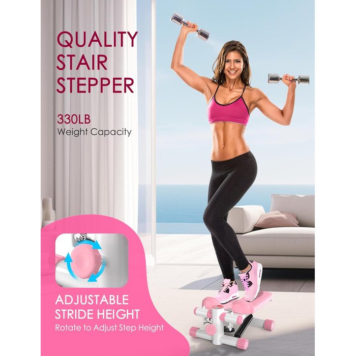 Міні-степер KitGody для тренувань: компактний, з опором, рожевий | Для дому