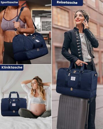 Спортивна сумка для подорожей LOVEVOOK 50L, водонепроникна дорожня сумка-вікенд з косметичкою, відділенням для взуття та вологих речей, синя