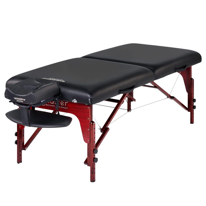 Портативна масажна кушетка Master Massage Montclair, складана косметична ліжка з дерев'яними ніжками, чорна, 71 см