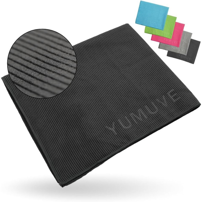 Рушник для фітнесу YUMUVE 125x50 см – спортивний рушник з покриттям для обладнання – неслизький & швидковисихаючий – мікрофібра, рифлена тканина – ідеально для спортзалу, тренажерного залу, йоги, тренувань – 5 кольорів (антрацит)