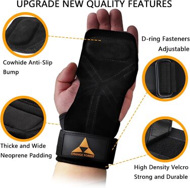 Набори для підняття важкої атлетики на зап'ястя з подвійним шаром шкіри та неопрену, з м'якими ручками для важкої атлетики, пауерліфтингу та підтягувань, для чоловіків та жінок (пара), чорний