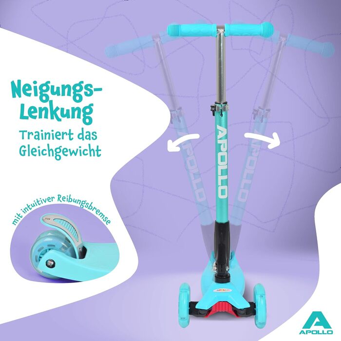 Дитячий самокат Apollo Kids Whiz LED, складаний, з LED колесами, для хлопчиків і дівчаток від 3 років, безпечний та стійкий
