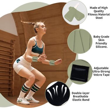 Ваги для зап'ястя та щиколоток FENIXFIT для жінок. Набір 2 шт. для силових тренувань, бігу, йоги, пілатесу (зелені)