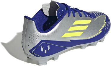 Футбольні бутси adidas F50 Club Messi для унісекс, гнучка підошва, розмір 21 EU, сріблястий, сонячно-жовтий, блакитний
