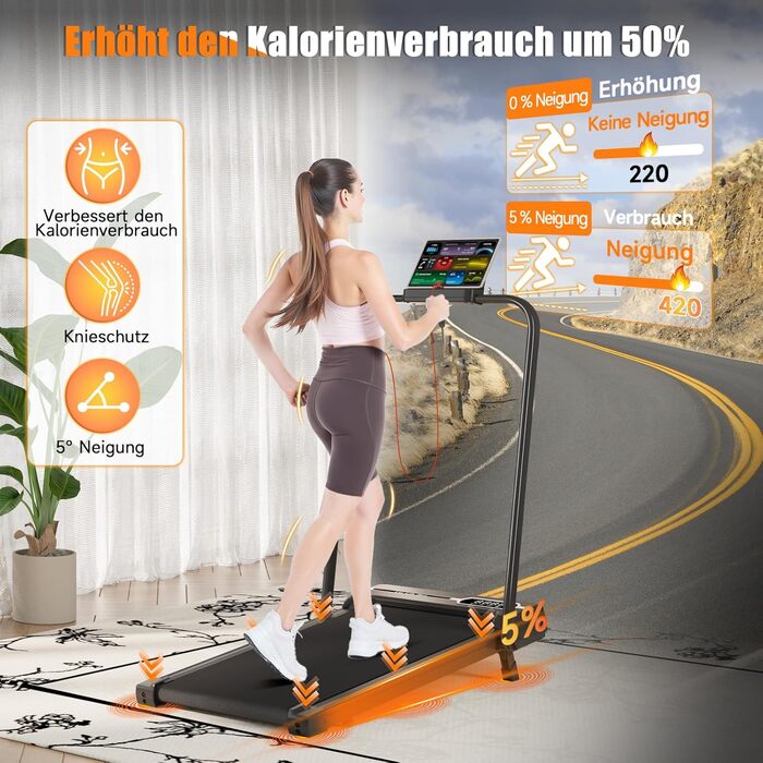 Біговий доріжка HomeFitnessCode з нахилом - Walking Pad для дому, чорно-білий (чорний, складний)