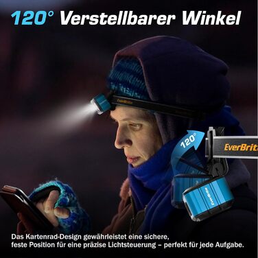 EverBrite LED налобний ліхтар: перезарядна, 45г, IP67, 7 режимів, червоне та зелене світло. Ідеально для бігу, походів, кемпінгу